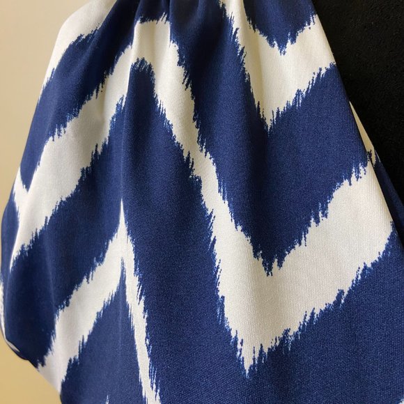 Corey P Womens Navy & White Chevron Faux Wrap Dress Size Small - Picture 5 of 5